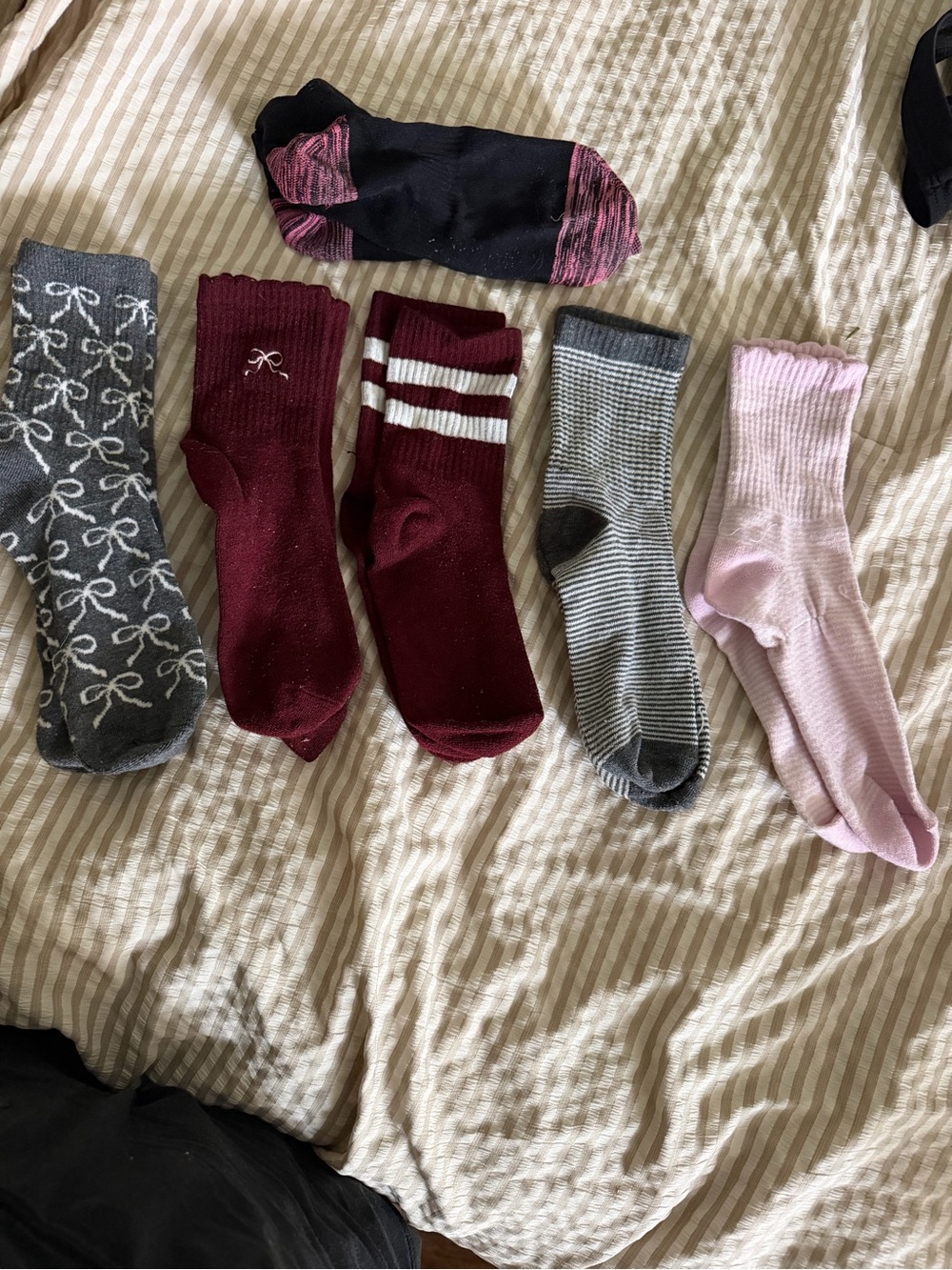 Assorted Women's Crew Socks - Gray, Burgundy, Pink